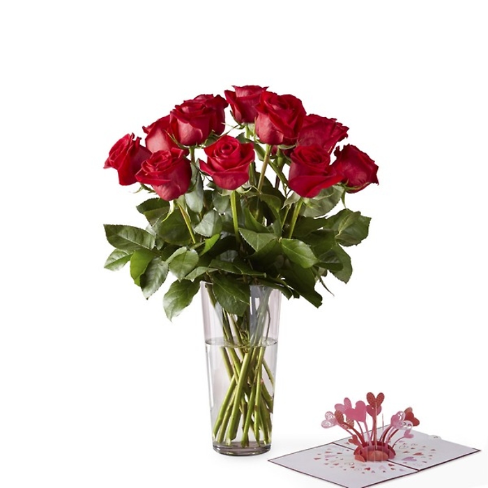Long Stem Red Rose Bouquet & Lovepop Pop-Up Card